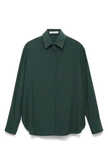 MANGO Relaxed Fit Button-Up Shirt in Green at Nordstrom Rack, Size 8 | Nordstrom Rack