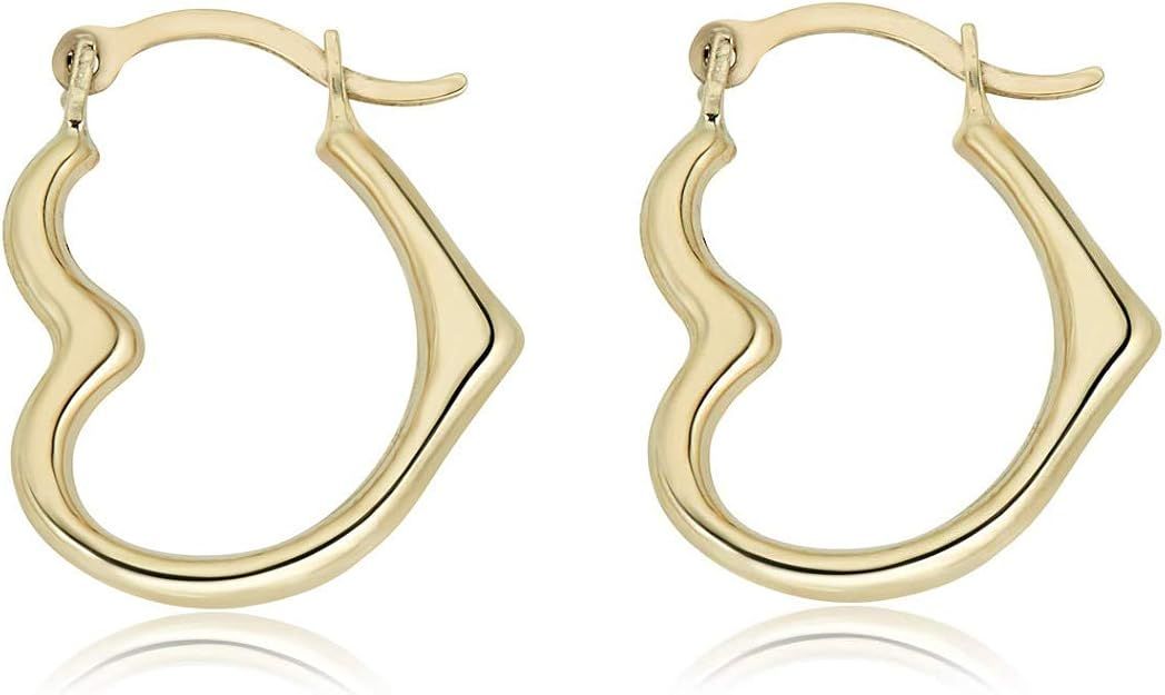 10K Yellow Or White Gold Open Heart French Lock Hoop Earrings, 15MM | Amazon (US)