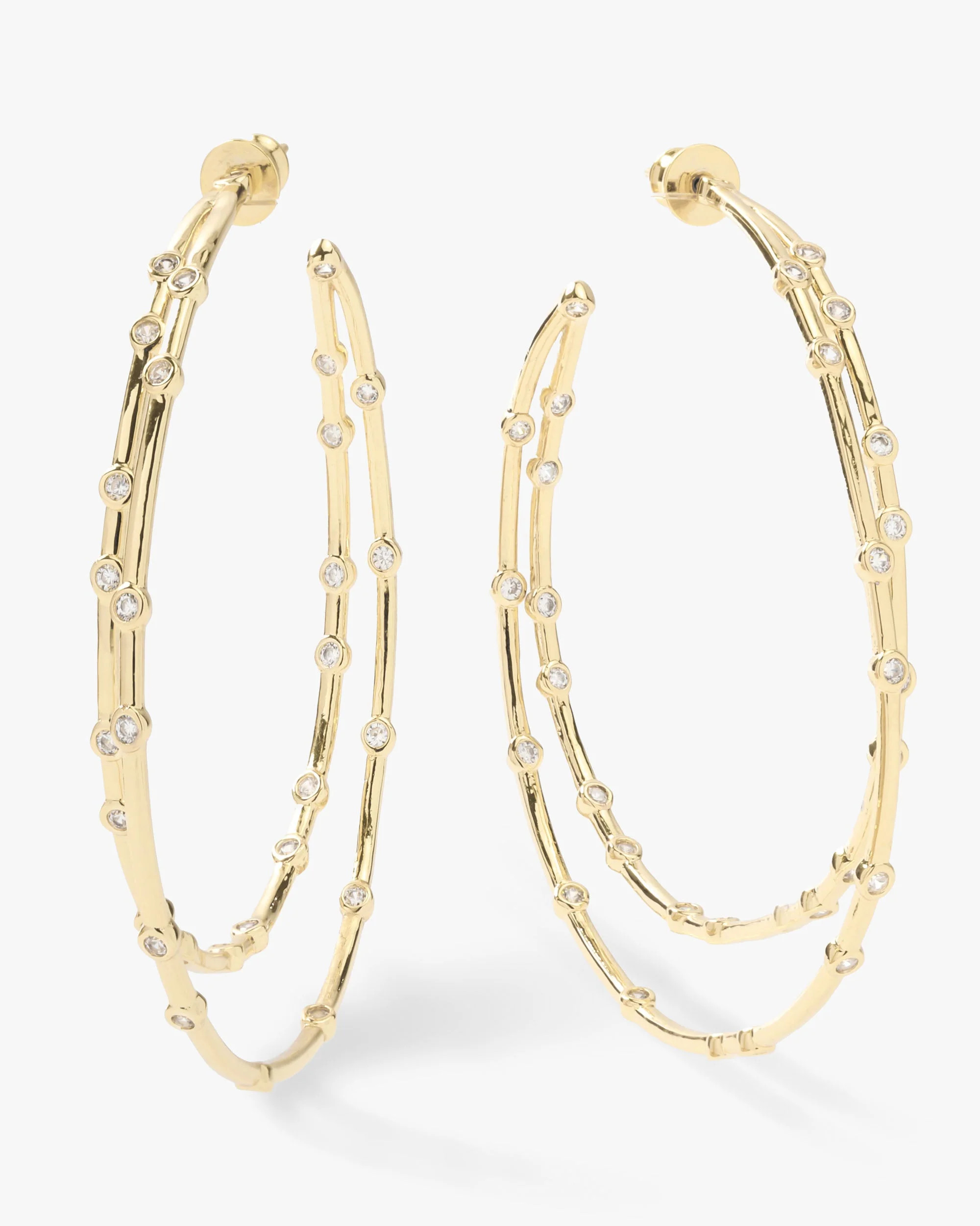 Big Ass Doubled Hoops 2.5" - Gold|White Diamondettes | Melinda Maria Jewelry