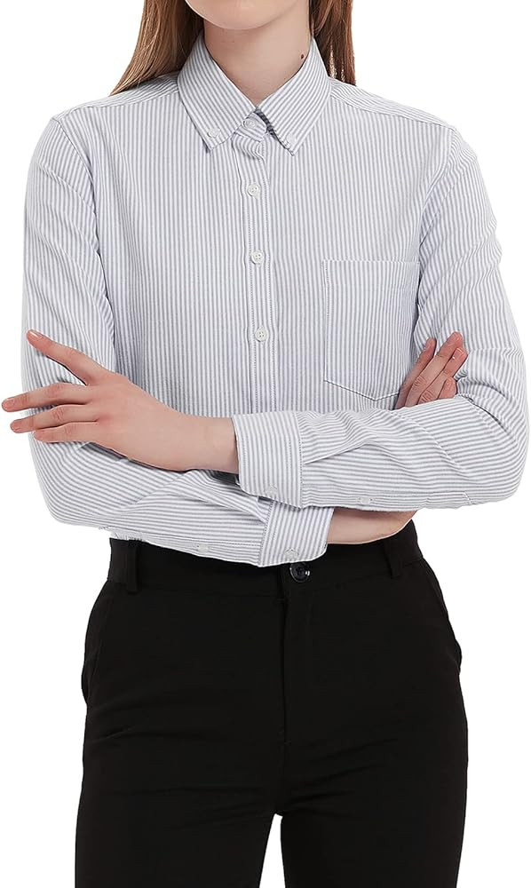 DIYUS Button Up Shirt Women Long Sleeve Oxford Shirt Classic-Fit Cotton Work Blouse Wrinkle Resis... | Amazon (US)