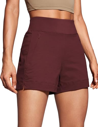 CRZ YOGA Women's Lightweight Mid Rise Hiking Shorts 4'' - Stretch for Athletic Summer Travel Outdoor Golf with Zip Pockets Red Merlot Small | Amazon (US)
