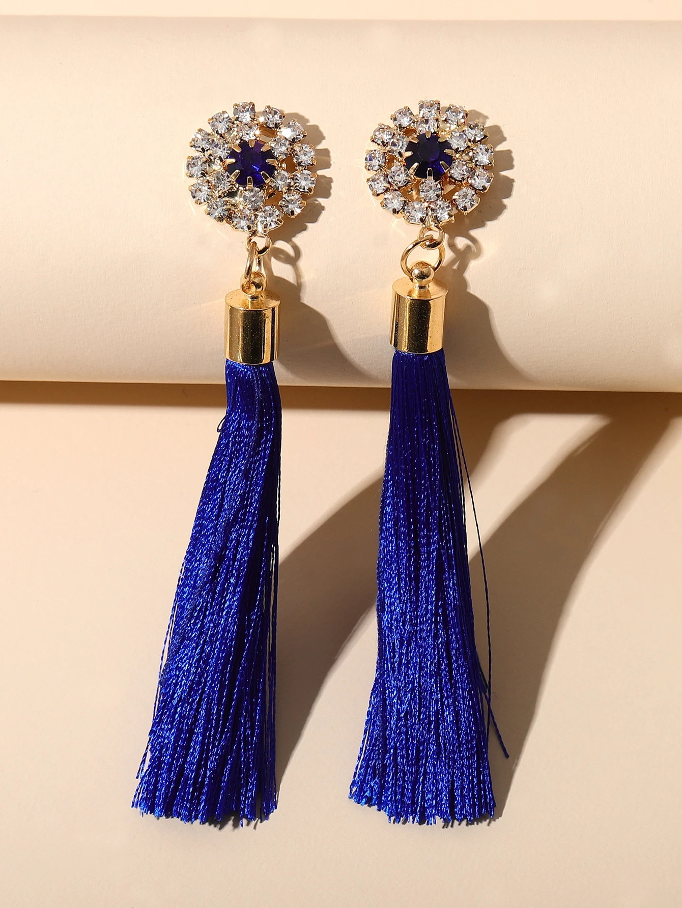 Rhinestone & Tassel Decor Drop Earrings | SHEIN