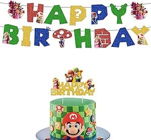 Super Bros Happy Birthday Banner Cake Topper Super Bros Themed Party Supplies for Birthday Party ... | Amazon (US)