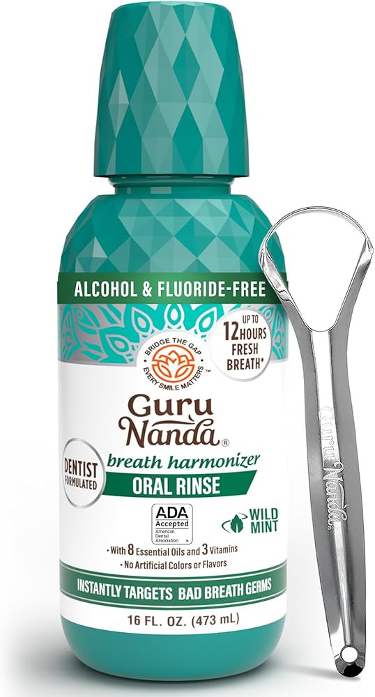 GuruNanda Oral Rinse Fresh Breath Mouthwash, ADA-Accepted Alcohol-Free Mouthwash, 7 Essential Oil... | Amazon (US)