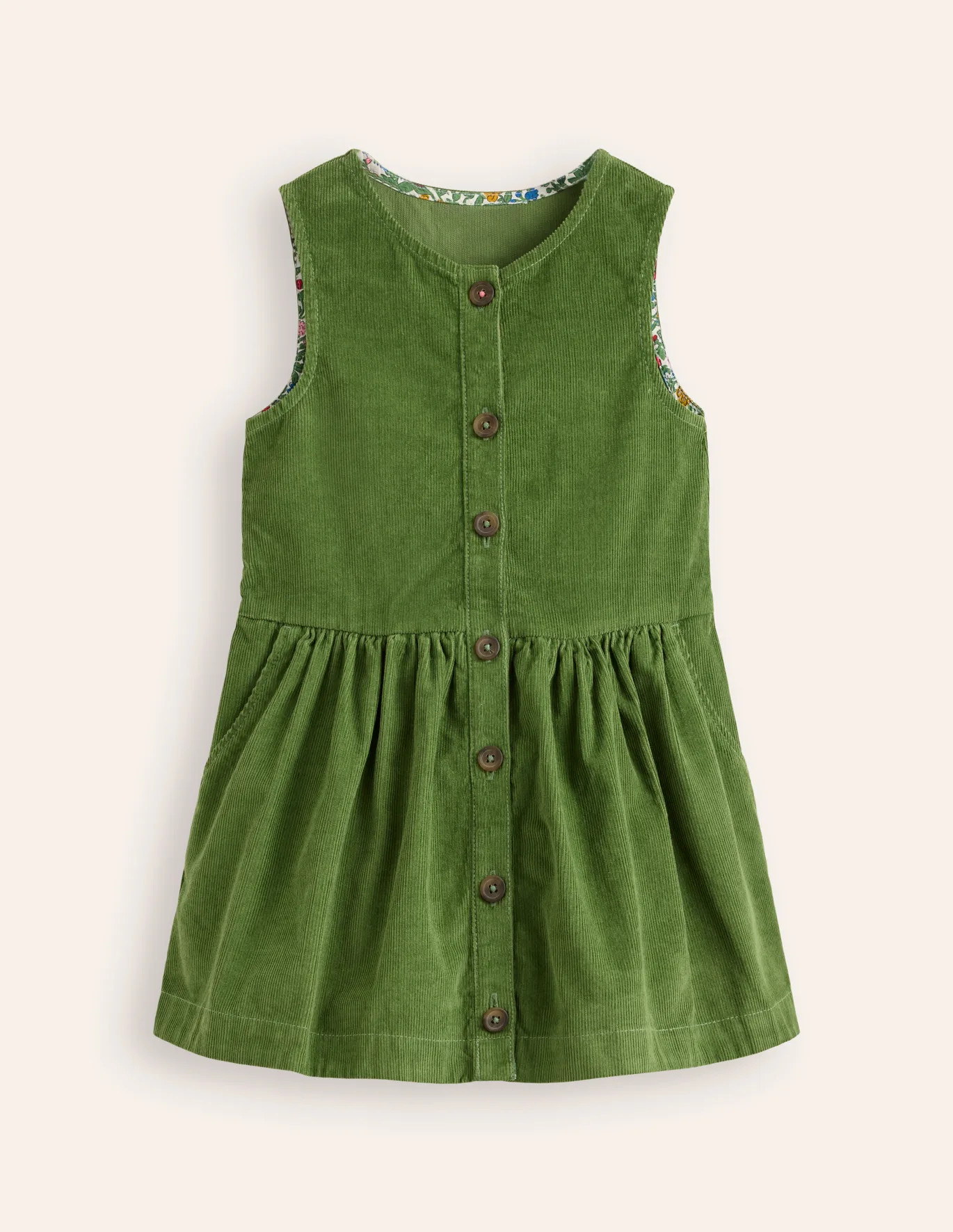 Button Through Pinafore Dress - Leaf Green Cord | Boden US | Boden (US)