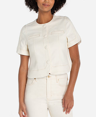 Women's Crew Neck Short-Sleeve Cropped Jacket | Macy's