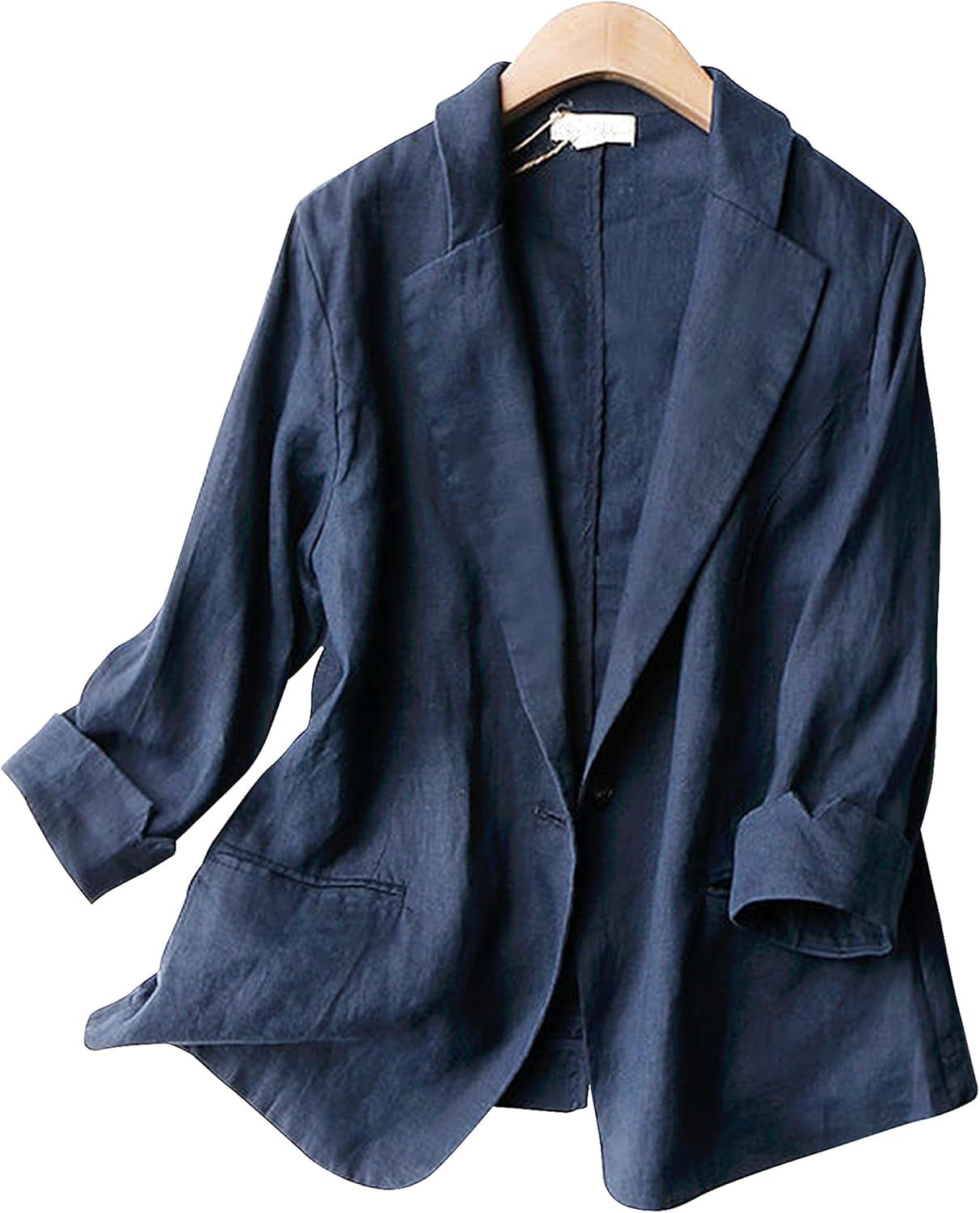 SCUSTY Blazer Jackets for Women One Button Thin Linen Leisure Suit Coat | Amazon (US)