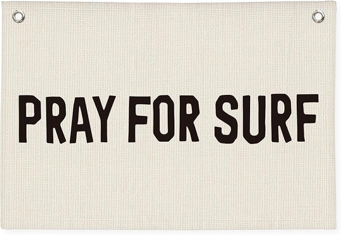 Surf Decor, Coastal Beach Room Decor Aesthetic, Pray For Surf Linen Banner Wall Hanging Canvas Ba... | Amazon (US)