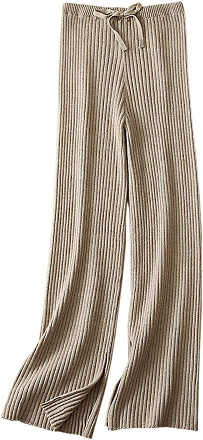 Gihuo Women's Cashmere Wide Leg Slit Pants with Drawstring Waist | Amazon (US)