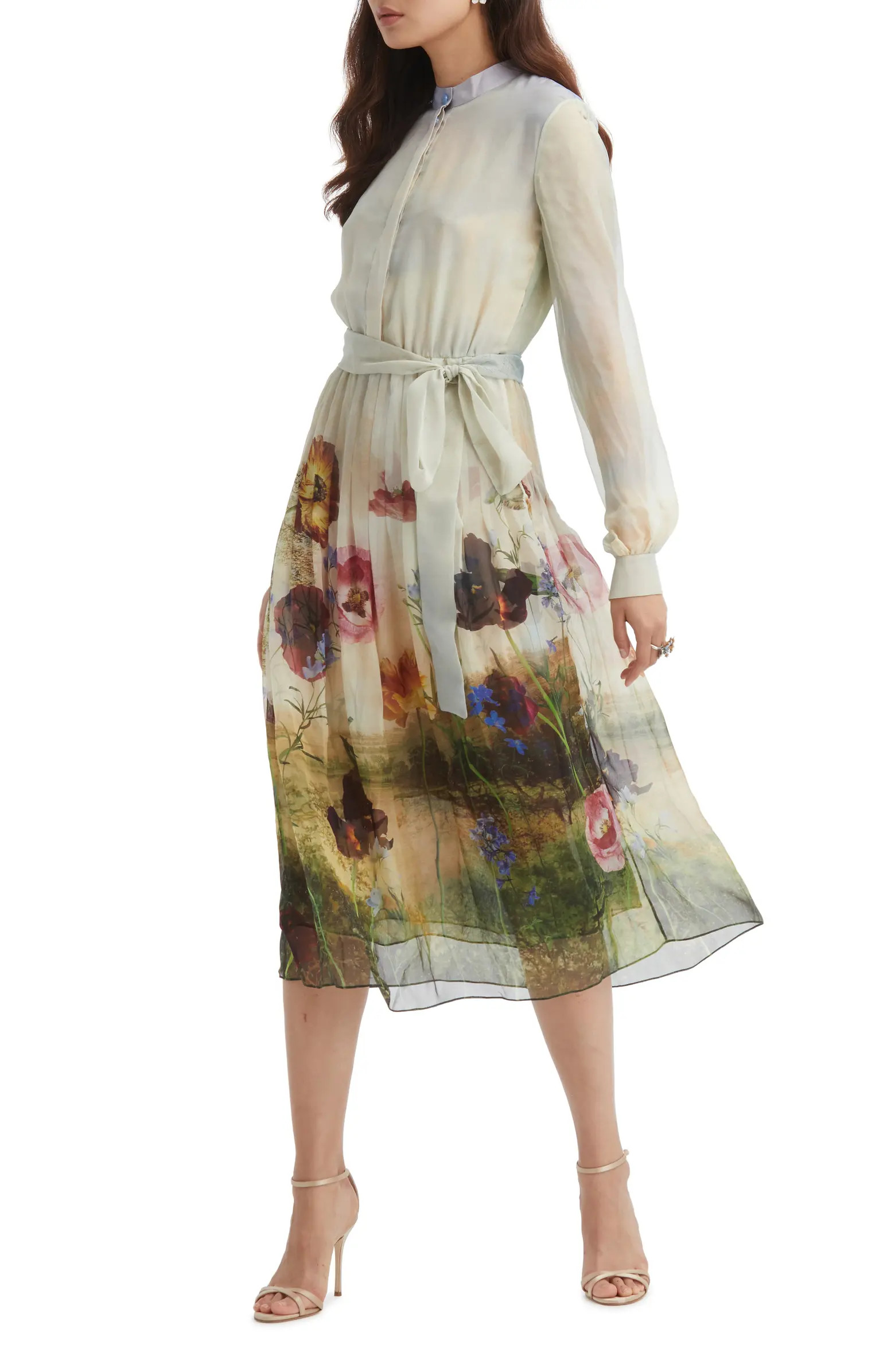 Oscar de la Renta Floral Long Sleeve Silk Chiffon Dress | Nordstrom | Nordstrom