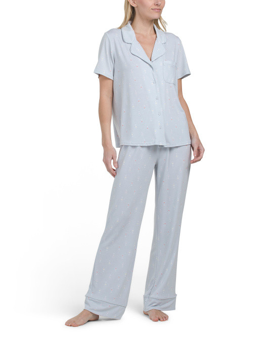 2pc Wine Time Short Sleeve Notch Collar Pajama Set | TJ Maxx