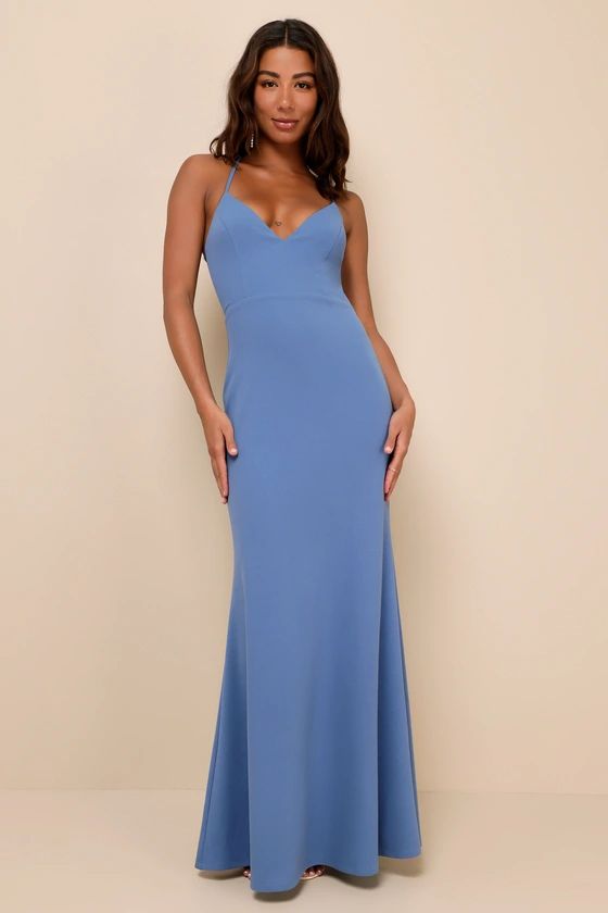 Refined Poise Slate Blue Sheer Lace Sleeveless Maxi Dress | Lulus