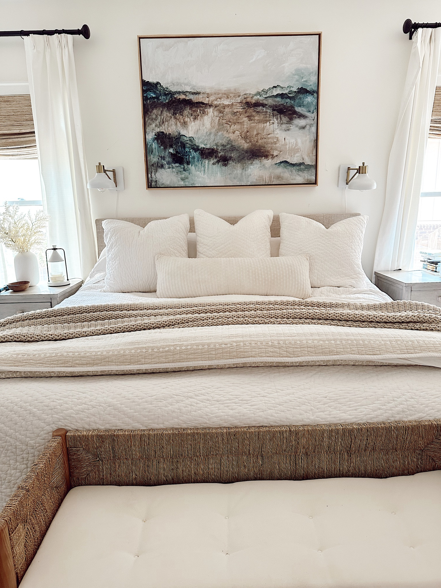 Summer master bedroom decor! My new candle warmer ties the room together and makes it smell amazing! Bedroom // Bedding // Master bedroom // Bedroom decor // Bedroom inspiration // Home decor 

#LTKSeasonal #LTKstyletip #LTKhome