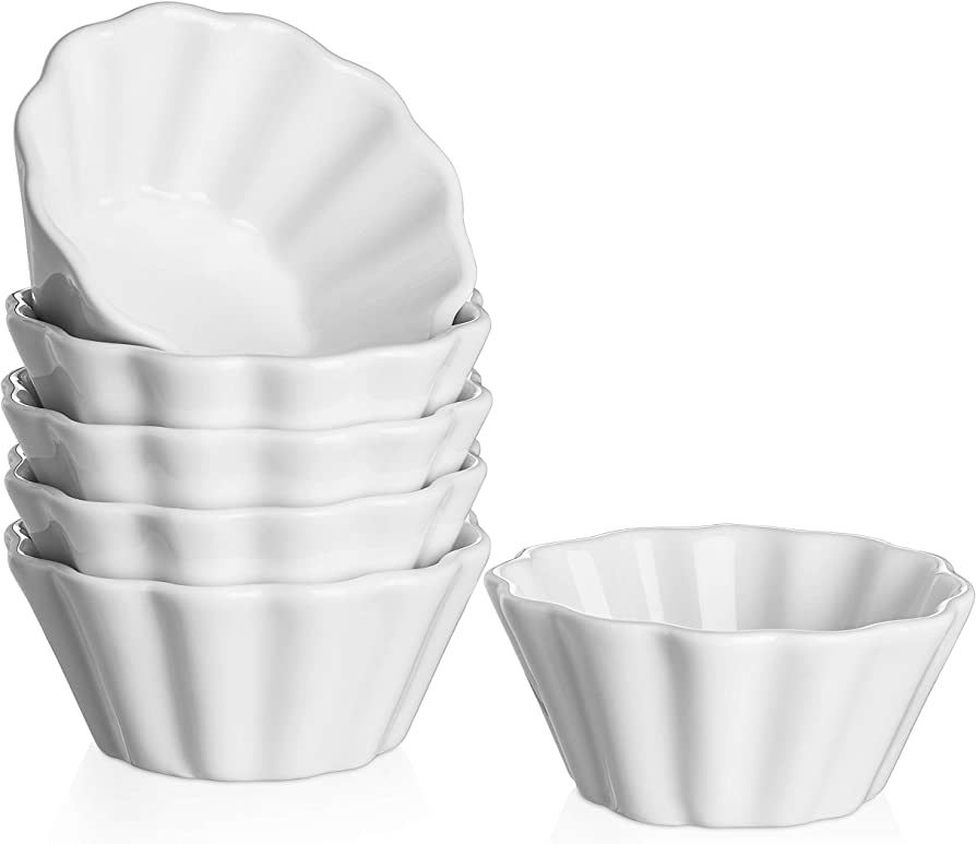 DOWAN Creme Brulee Ramekins 6 oz oven safe, Flower-Shaped Porcelain Ramekins for Baking Pudding, ... | Amazon (US)