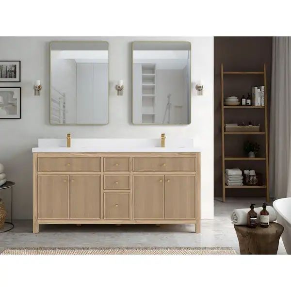 Willow Collections 72 in. W x 22 in. D Sonoma Teak Double Sink Bathroom Vanity with Countertop - ... | Bed Bath & Beyond