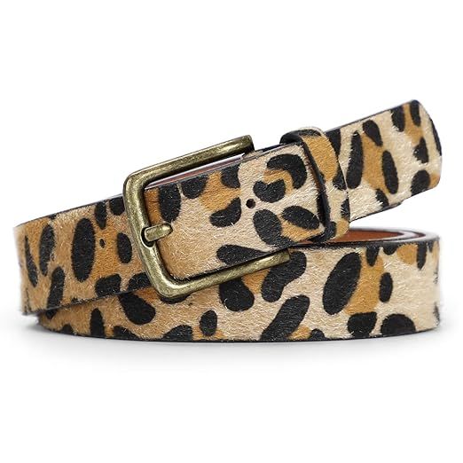 JASGOOD Leopard Print Leather Belt for Women Jeans Pants Waist Belt for Dresses | Amazon (US)
