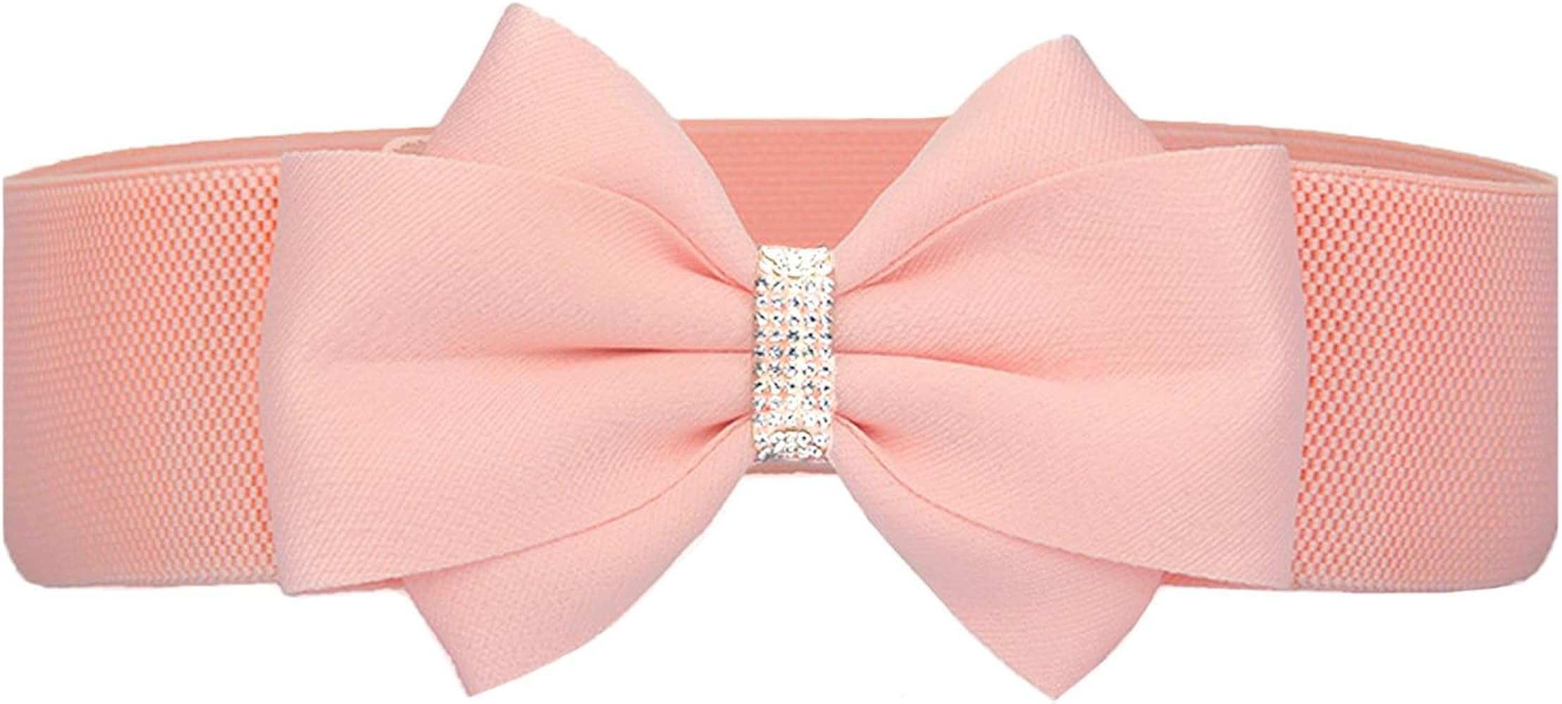 Women's Elastic Bow Belt Wide Rhinestone Stretch Belts Ladies Waist Accessories for Dress Jeans | Amazon (US)