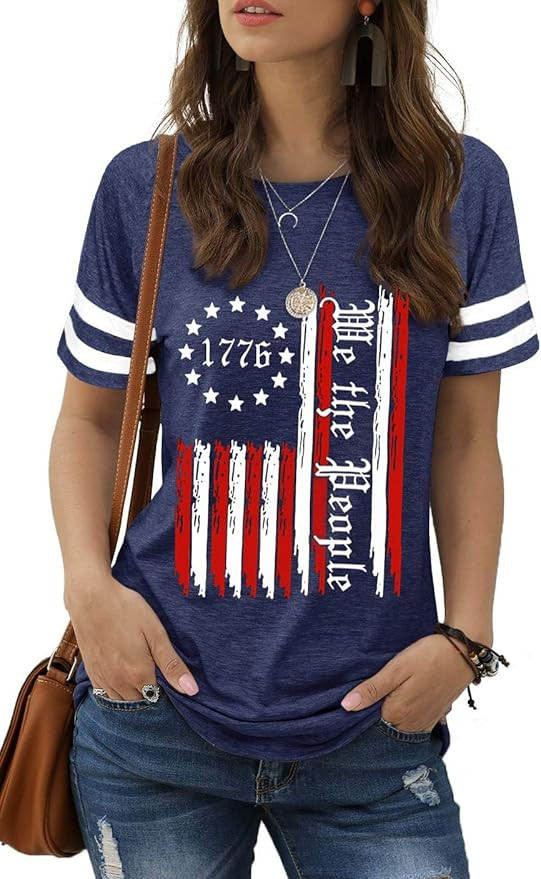 hcihgzr American Flag Shirts for Women 4th of July T-Shirt USA Flag Patriotic Shirt Stars and Str... | Amazon (US)