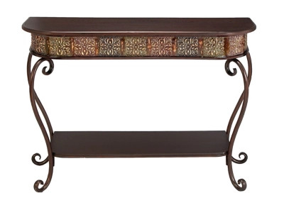 Bayberry Lane Brown Metal Embossed 1 Shelf Floral Console Table with Ornate Scroll Legs 43" x 14"... | Ashley Homestore