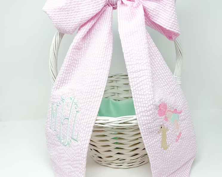 Easter Basket Sash with Vintage Chocolate Bunny - customizable name and bow colors, holiday, spring, Easter TREND ALERT | Etsy (US)