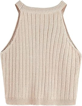SweatyRocks Women's Knit Crop Top Ribbed Sleeveless Halter Neck Vest Tank Top | Amazon (US)