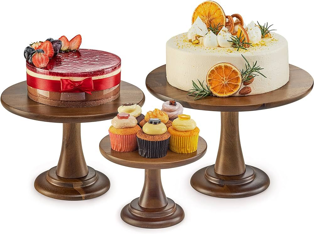 Tidita Set of 3 Acacia Wood Cake Stand Set – Rustic Farmhouse Cupcake Stand - Wedding and Birth... | Amazon (US)