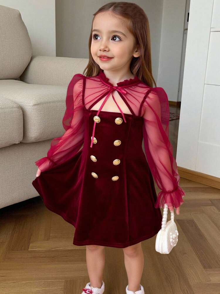 SHEIN SHEIN Young Girl Solid Color Pearls Decor Velvet Knit Ruffle Trim Velvet A-Line Dress, Elegant Long Sleeve Cake Dress, Great For Casual & Daily Wear & School Daily In Autumn & Winter, For Christmas ,Vacation, , Mom And Daughter Matching , Green Color,For Christmas,Party Wear ,Birthday Dress,Princess Dress.Vintage Dresses For Kids,Kids Velvet Dress,Green Dress For Kids,Red Dress For Kids,Dresses For Girls,Christmas | SHEIN