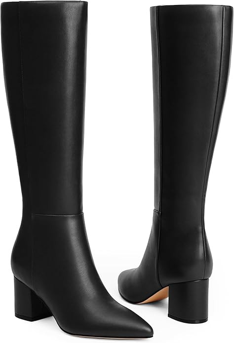 Easyfox Knee High Boots for Women Chunky Heel Pointed Toe Boots Side Zipper Long Boots | Amazon (CA)