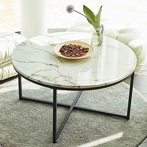 VONLUCE 36 Inch Modern Round Coffee Table with Faux Marble Top, Mid-Century Cocktail Table with M... | Amazon (US)