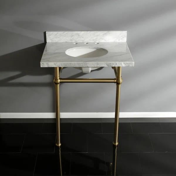 Kingston Brass Edwardian 19-Inch Carrara Marble Console Sink with Brass Legs (8-Inch, 3-Hole) | Wayfair North America