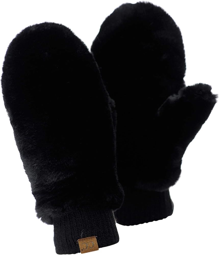C.C Women's Faux Fur Wrist Length Fingerless Sherpa Lined Convertible Mittens Gloves | Amazon (US)