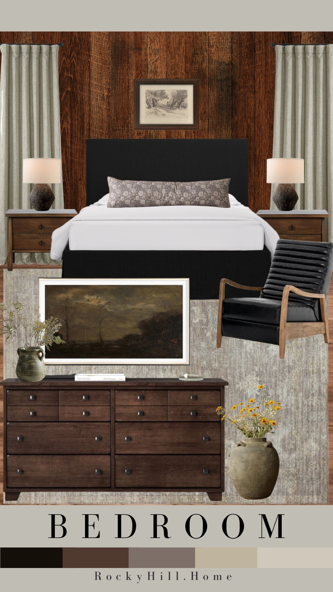 Rustic Modern Primary Bedroom Mood Board
This is for all you rustic modern lovers! Featuring a mix of textures, and a neutral color palette, this moody master bedroom design would be great in a mountain cabin or suburban ranch. 

Slipcovered black bed, modern leather recliner chair, rustic wood dresser

#LTKHome #LTKSaleAlert #LTKStyleTip