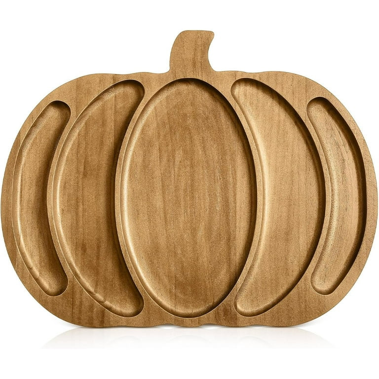 Sliner Fall Harvest Large Pumpkin Wooden Serving Platter 9x12 in Rustic Pumpkin Snack Fruit Meat ... | Walmart (US)
