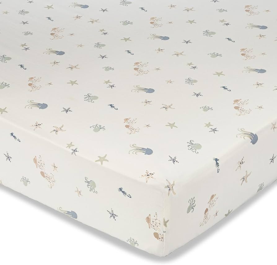 Crane Baby 100% Cotton Under The Sea Fitted Crib Sheet with Jellyfish Design, Neutral Crib Sheets... | Amazon (US)