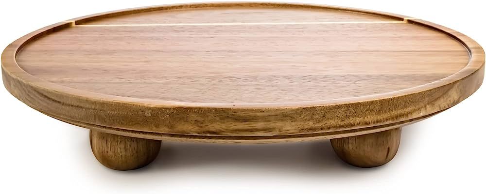 Acacia Round Tray Riser | Wooden Farmhouse Pedestal Stand for Decor & Display | Natural Wood Foot... | Amazon (US)