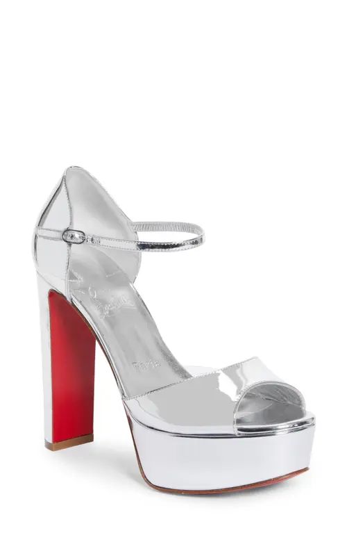 Christian Louboutin Sandaloo Metallic Peep-Toe Sandal in Silver at Nordstrom, Size 9.5Us | Nordstrom