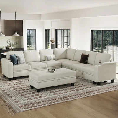 Januelle Jenette Chenille L Shaped Sectional Sofa Storage Modular Couch With Thick Removable Washable Cushion And A Large Movable Ottoman | Wayfair North America