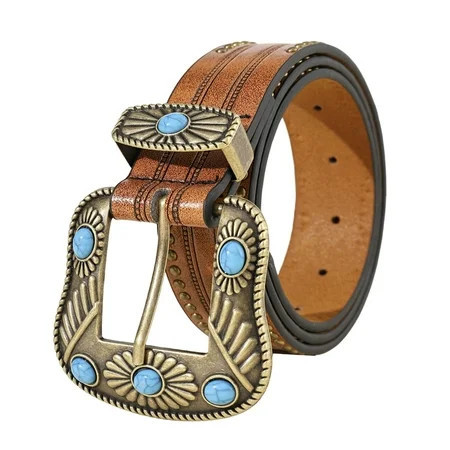 Western Turquoise Belt Buckle Belt Vintage Western Belt Cowboy Belts For Men With Big Buckle Leather Belt Jeans Belt | Walmart (US)