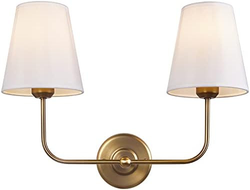 Passica Decor 2 Light Modern Armed Sconce with 2pcs Antique Brass Flared White Fabric Shade Doub... | Amazon (US)