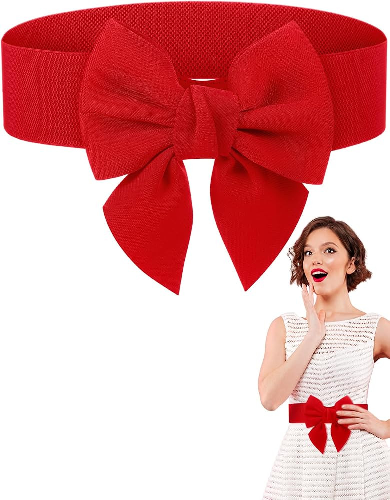 Geyoga Women Bow Belt Elastic Waist Belt Bowknot Stretchy Corset Dress Sash 2.4'' Wide | Amazon (US)