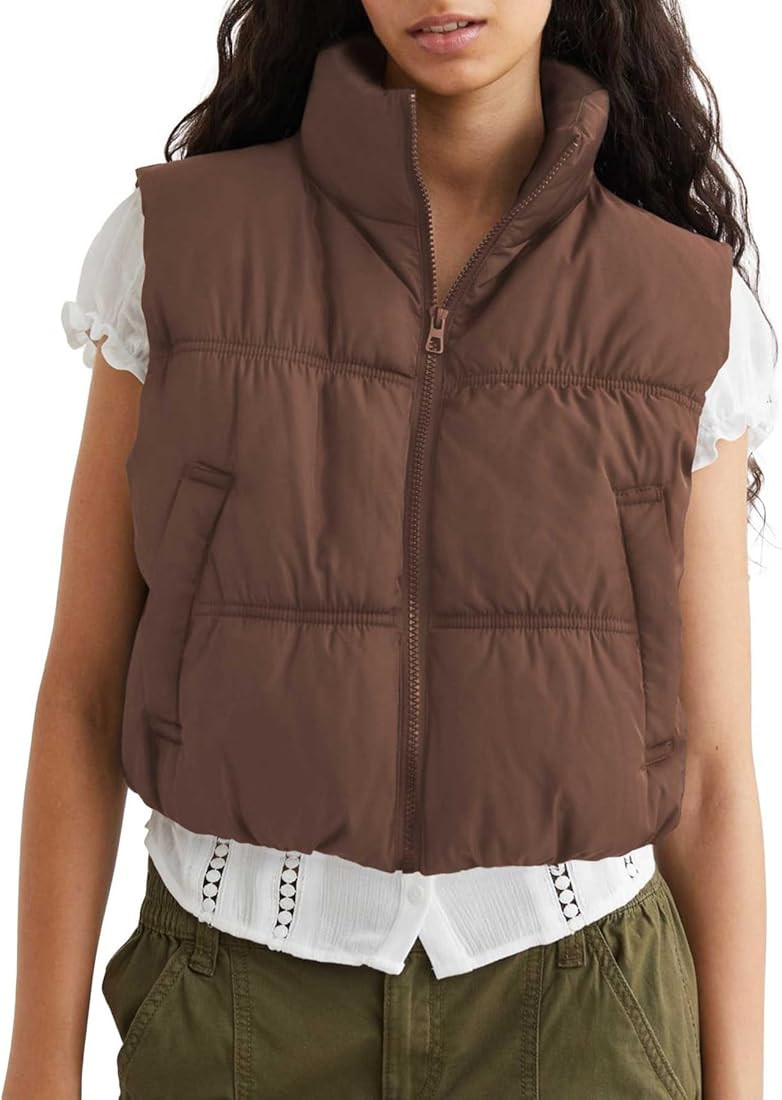 Ainangua Women's Cropped Puffer Vest Winter Crop Vest Lightweight Sleeveless Warm Outerwear Puffe... | Amazon (US)