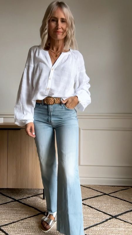 On sale through 3/10
White top in my true size xs- sheet but not see through
Jeans run smallish/ TTS.  I did my smaller size, but they are snug and have little stretch. I think you could go either way on sizing 

#LTKsalealert #LTKover40 #LTKstyletip