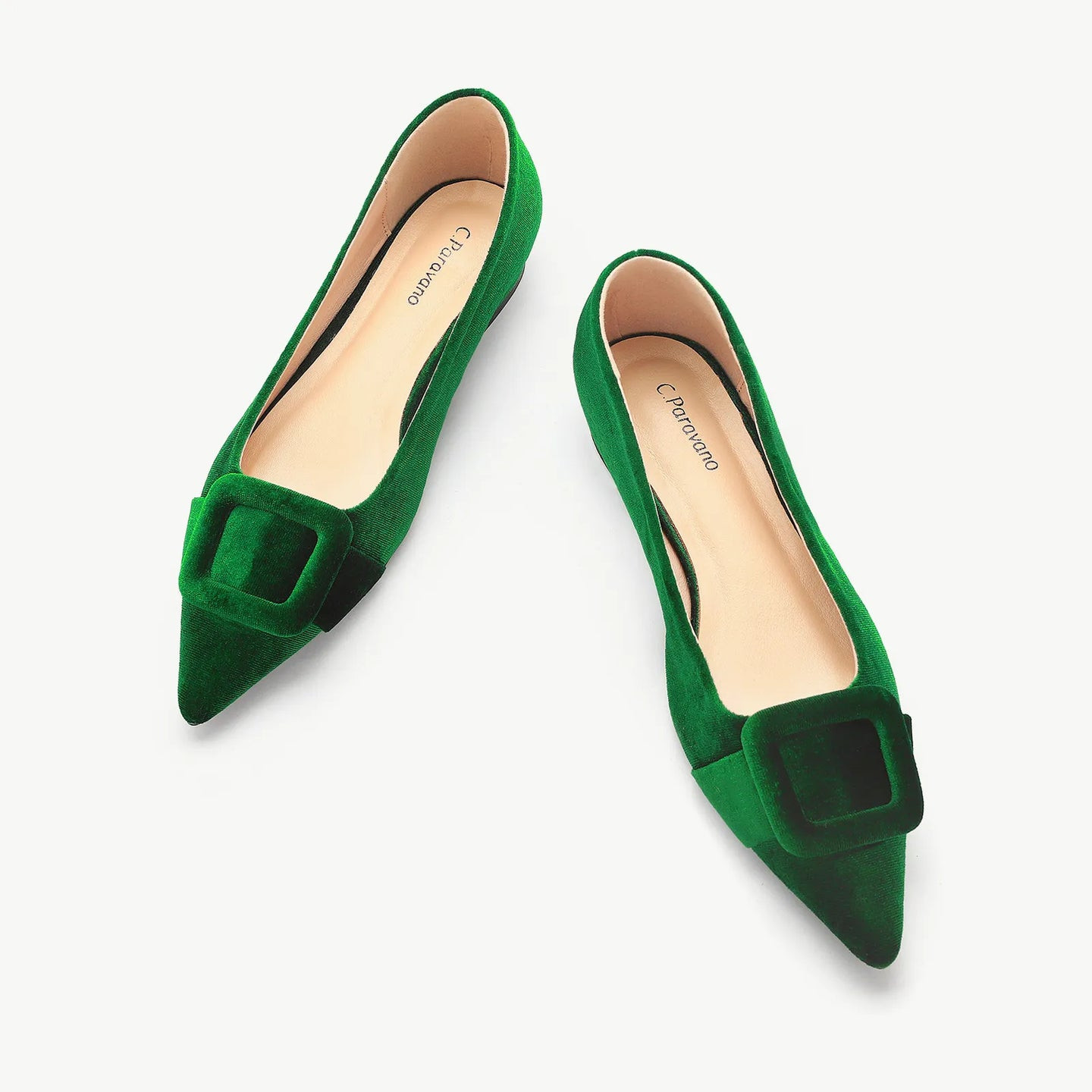 Square Buckle Velvet Flats (Aida) | C.Paravano | cparavano