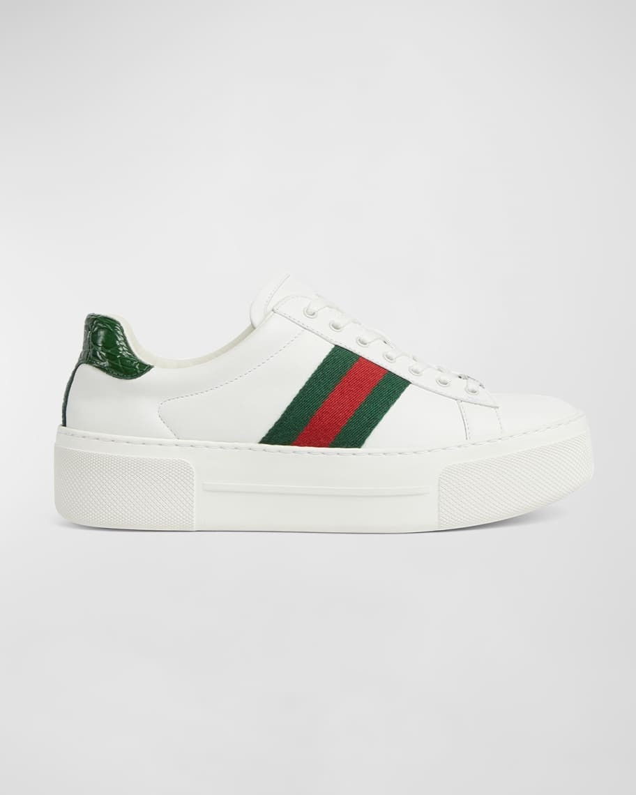 Gucci Ace Web Mixed Leather Sneakers | Neiman Marcus
