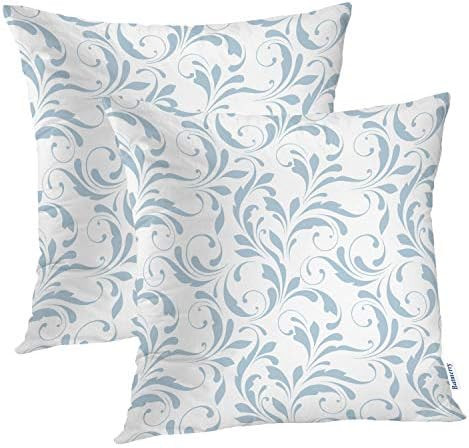 Batmerry Floral Blue White Decorative Pillow Covers, 20 x 20 Inch Flourish Damask Pattern Blue White | Amazon (US)