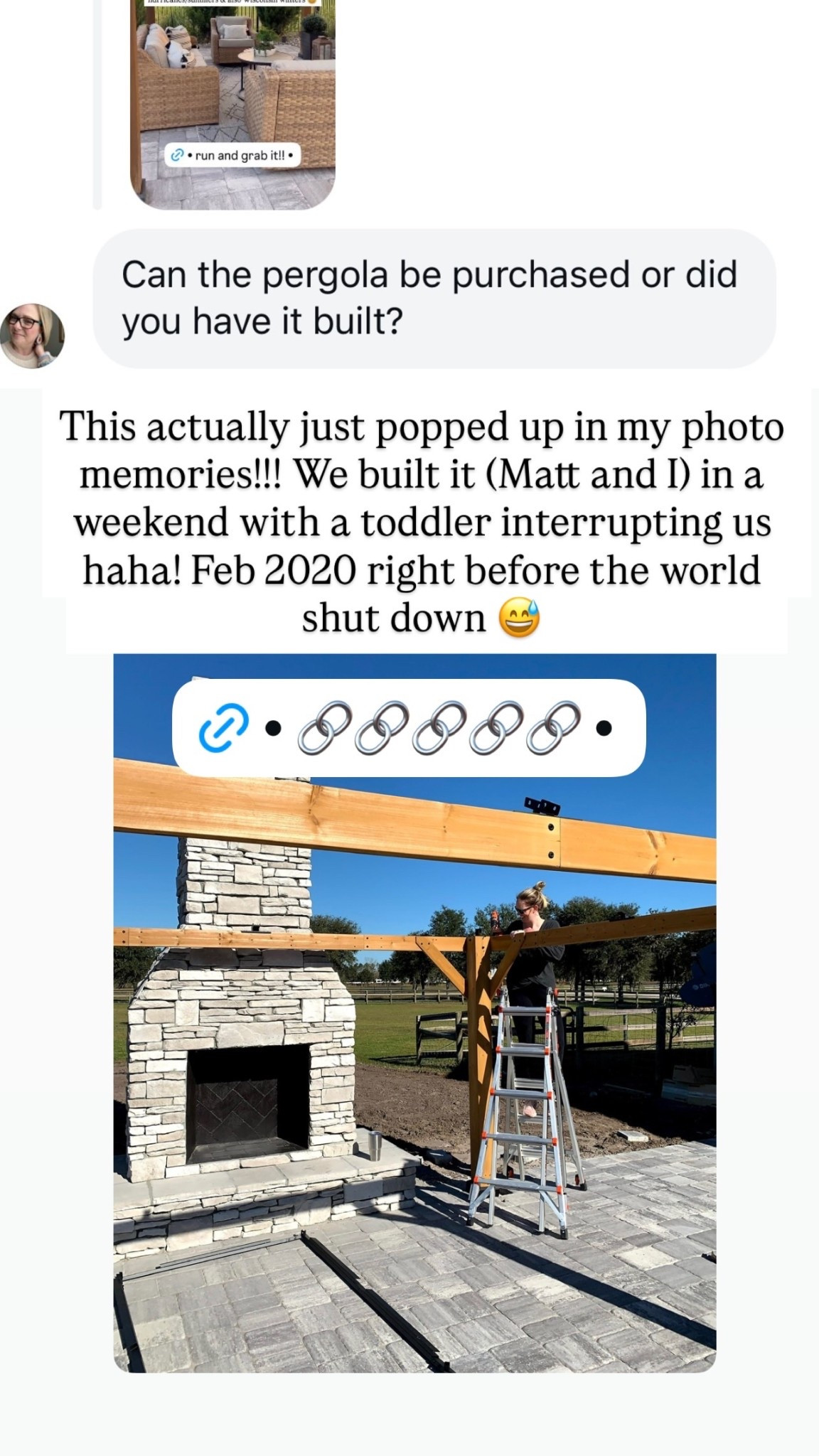 This actually just popped up in my photo memories!!! We built it (Matt and I) in a weekend with a toddler interrupting us haha! Feb 2020 right before the world shut down 😅