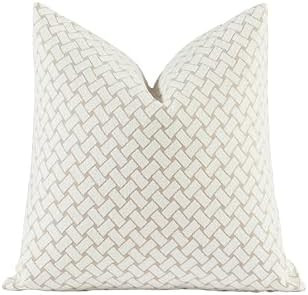 New 22x22'' inches Throw Pillow Cushion Covers - Woven Grid Beige Color Chenille Jacquard Embroid... | Amazon (US)