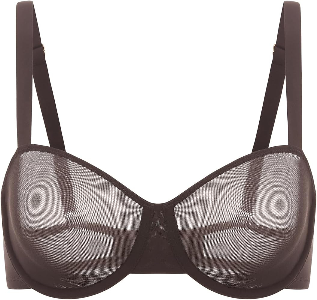 DELIMIRA Women's Cosnufy Balconette Bra Sheer Mesh Plus Size See Through Underwire Unlined Bras | Amazon (US)