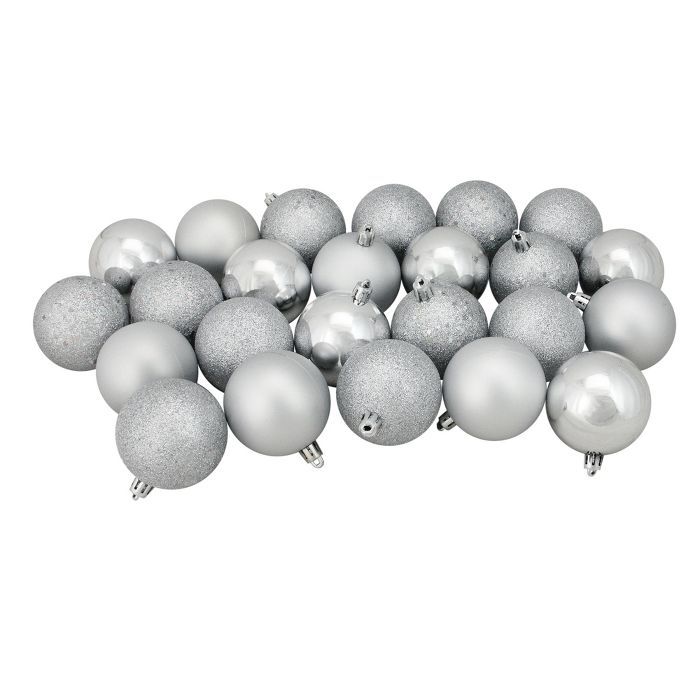 Northlight 24ct Silver 4-Finish Shatterproof Christmas Ball Ornaments 2.5" (60mm) | Target