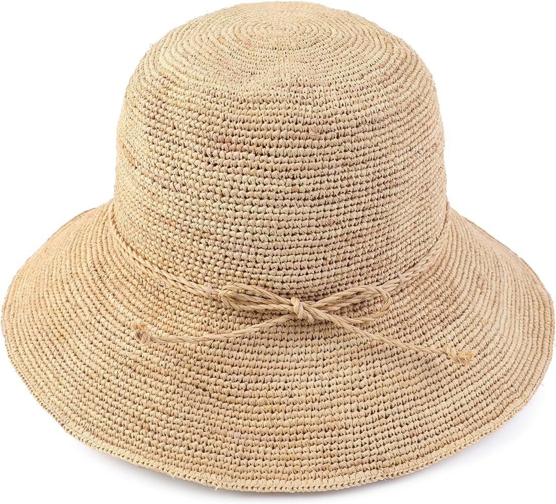 Melesh Women's Bucket Hats Fashion Womens Summer Beach Sun Straw Hat | Amazon (US)